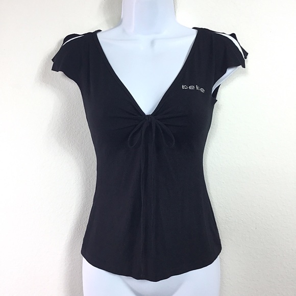 bebe Tops - BEBE RUCHED SPLIT SLEEVE LOGO TEE